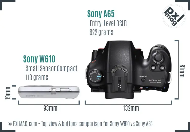 Sony W610 vs Sony A65 top view buttons comparison