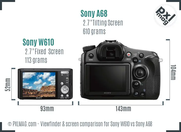 Sony W610 vs Sony A68 Screen and Viewfinder comparison