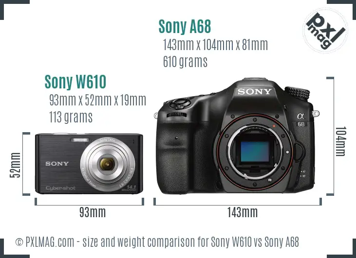 Sony W610 vs Sony A68 size comparison