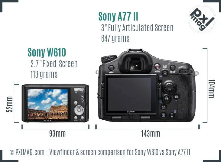 Sony W610 vs Sony A77 II Screen and Viewfinder comparison