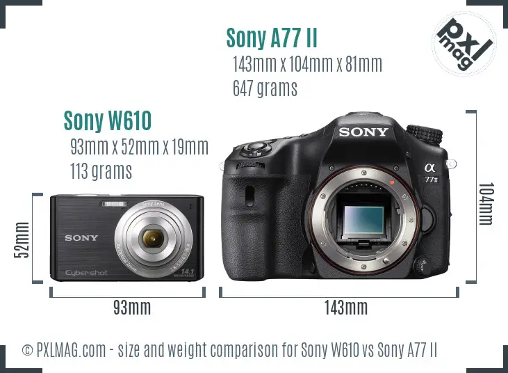 Sony W610 vs Sony A77 II size comparison