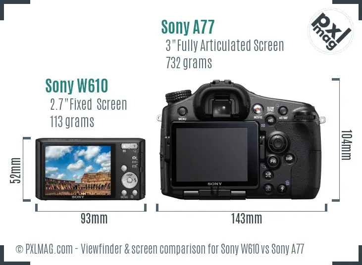 Sony W610 vs Sony A77 Screen and Viewfinder comparison