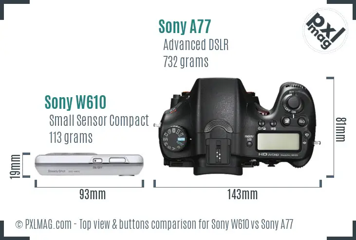 Sony W610 vs Sony A77 top view buttons comparison