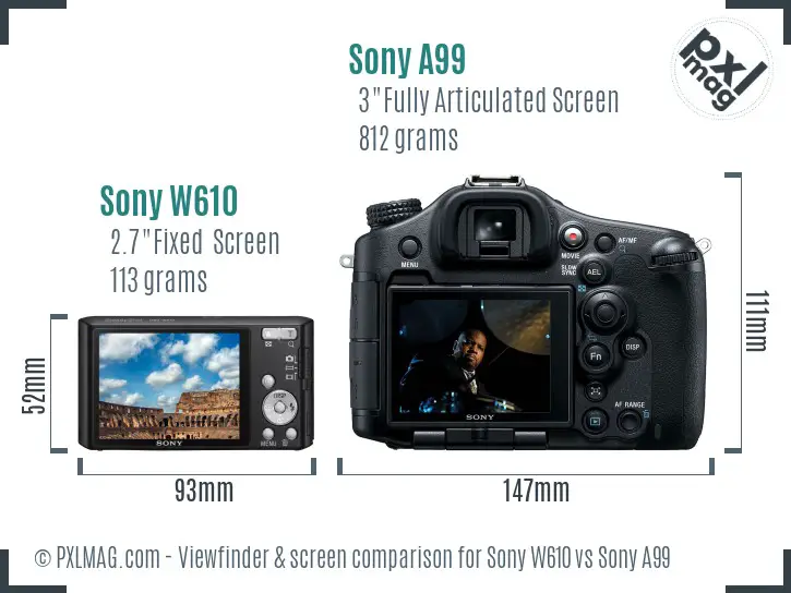 Sony W610 vs Sony A99 Screen and Viewfinder comparison