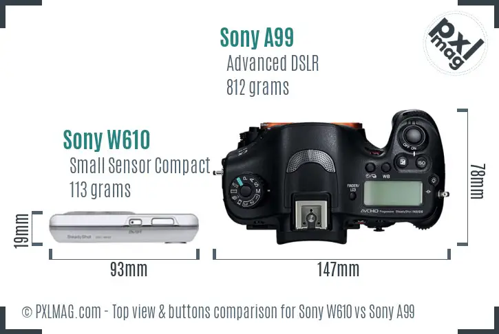 Sony W610 vs Sony A99 top view buttons comparison