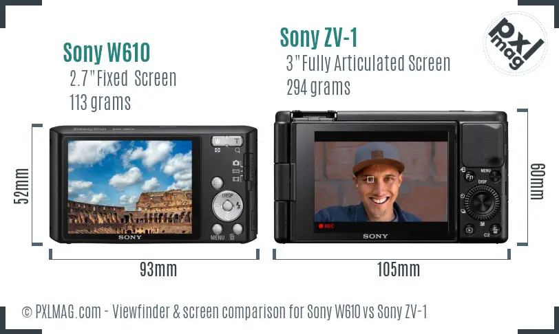 Sony W610 vs Sony ZV-1 Screen and Viewfinder comparison