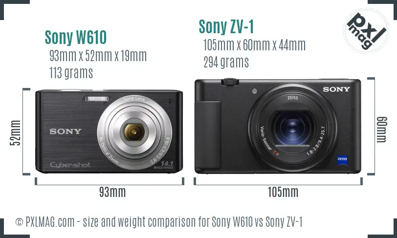 Sony W610 vs Sony ZV-1 size comparison