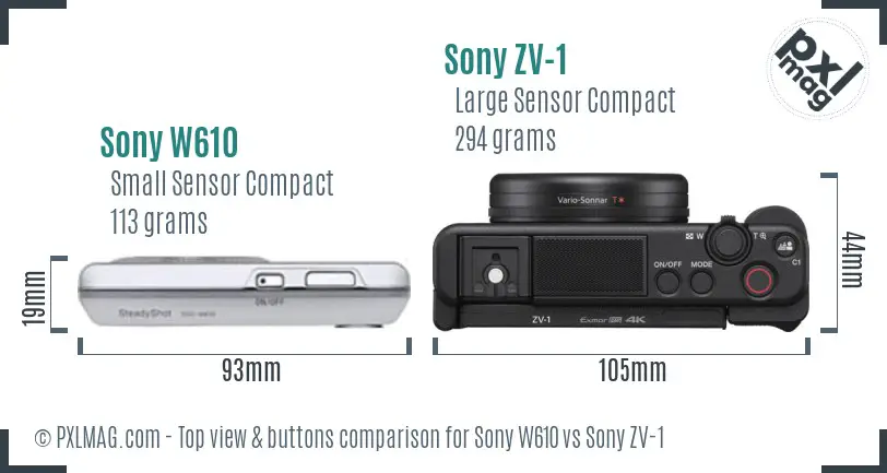 Sony W610 vs Sony ZV-1 top view buttons comparison