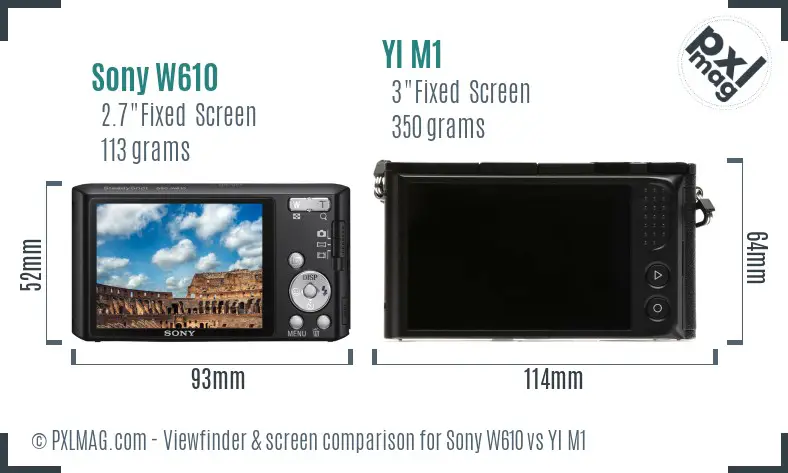 Sony W610 vs YI M1 Screen and Viewfinder comparison