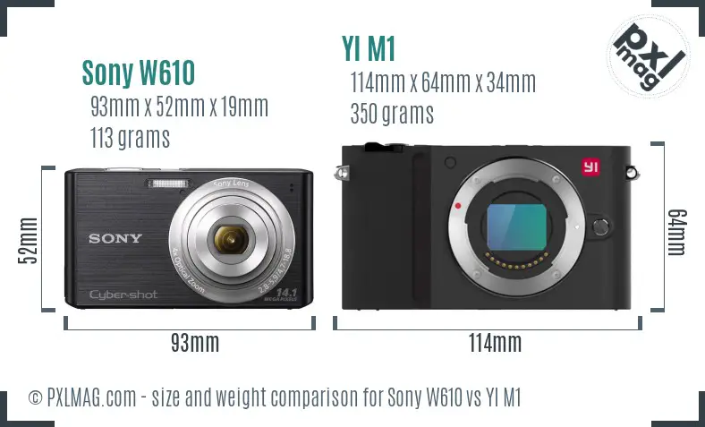 Sony W610 vs YI M1 size comparison