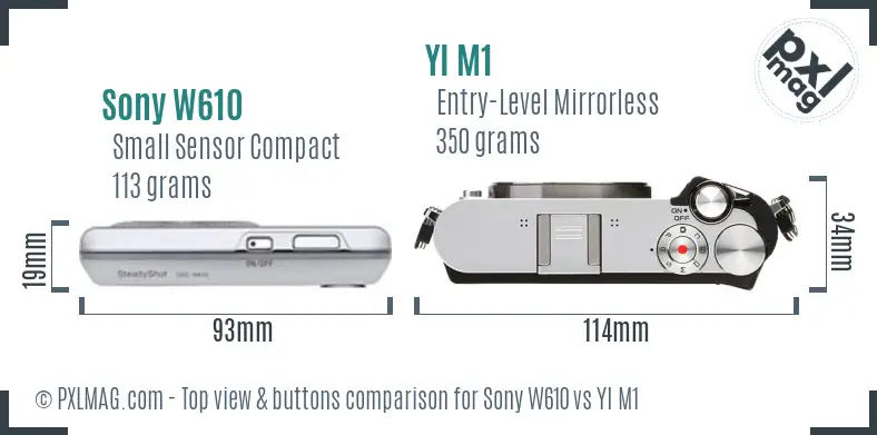 Sony W610 vs YI M1 top view buttons comparison
