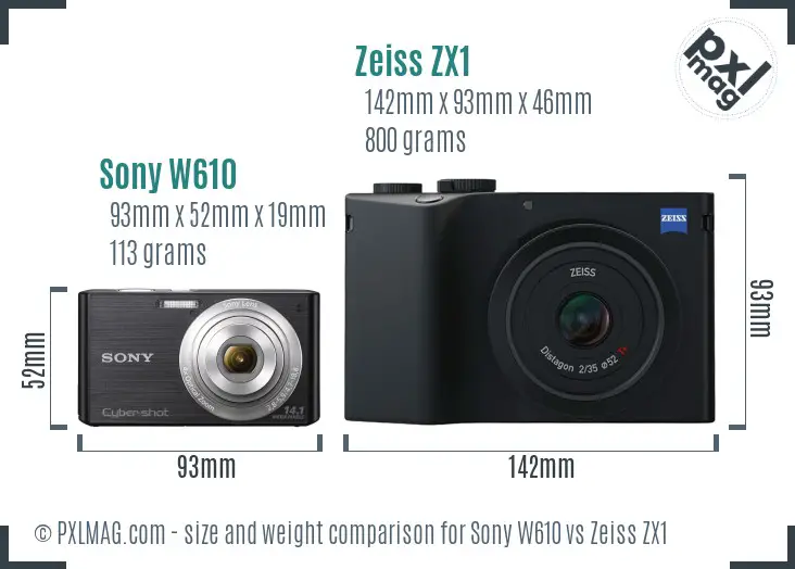 Sony W610 vs Zeiss ZX1 size comparison