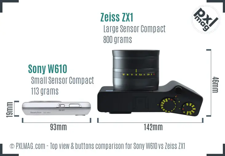 Sony W610 vs Zeiss ZX1 top view buttons comparison