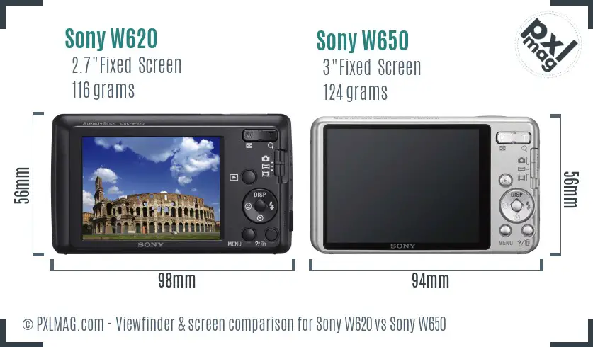 Sony W620 vs Sony W650 Screen and Viewfinder comparison