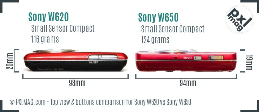 Sony W620 vs Sony W650 top view buttons comparison