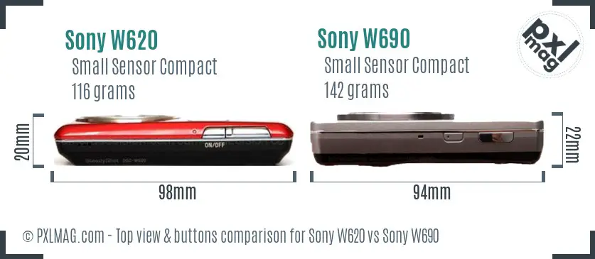 Sony W620 vs Sony W690 top view buttons comparison