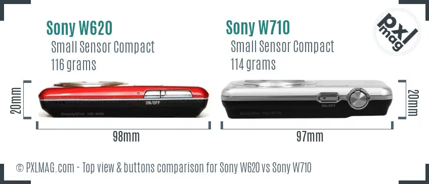 Sony W620 vs Sony W710 top view buttons comparison