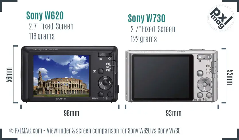 Sony W620 vs Sony W730 Screen and Viewfinder comparison
