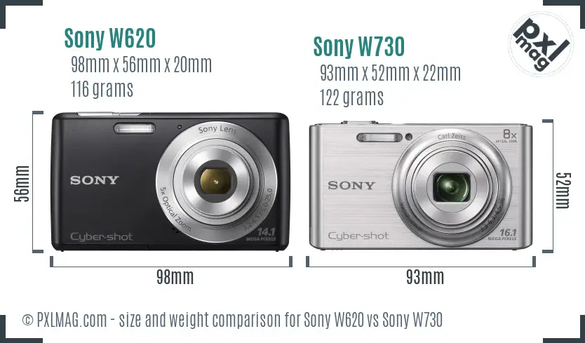 Sony W620 vs Sony W730 size comparison