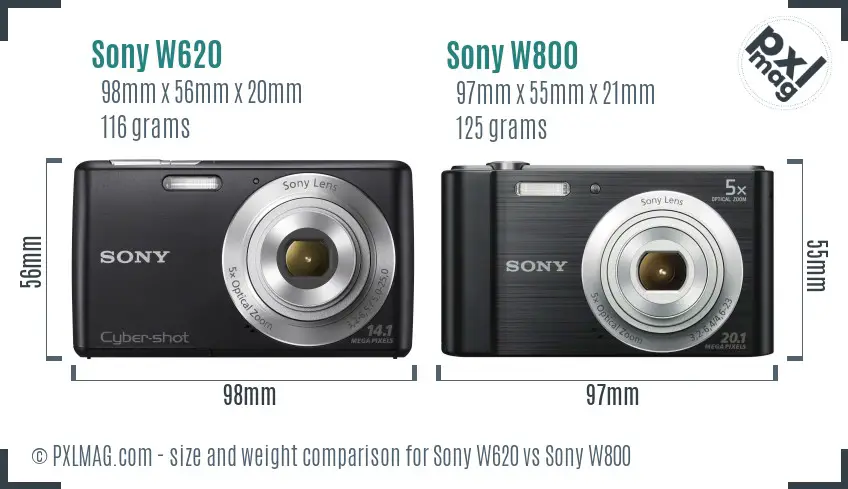 Sony W620 vs Sony W800 size comparison