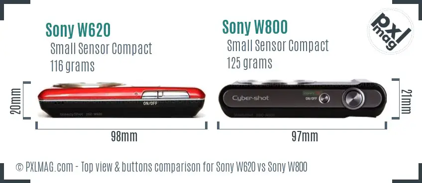 Sony W620 vs Sony W800 top view buttons comparison
