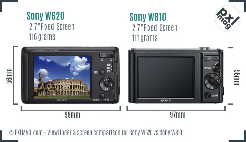 Sony W620 vs Sony W810 Screen and Viewfinder comparison