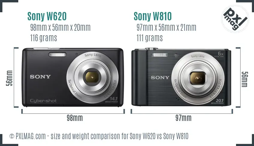 Sony W620 vs Sony W810 size comparison