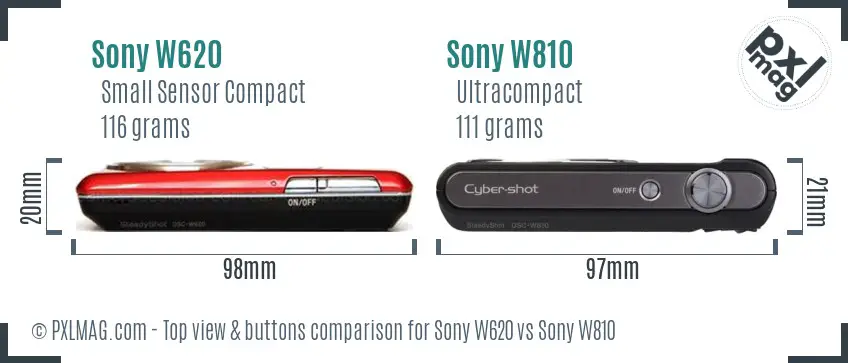 Sony W620 vs Sony W810 top view buttons comparison