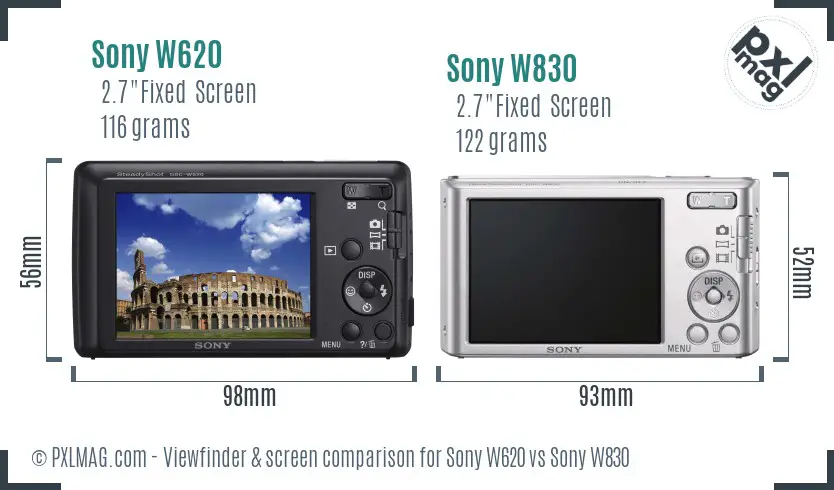 Sony W620 vs Sony W830 Screen and Viewfinder comparison