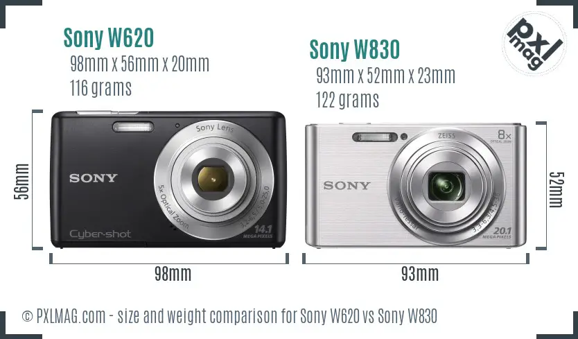 Sony W620 vs Sony W830 size comparison