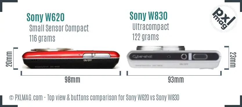 Sony W620 vs Sony W830 top view buttons comparison