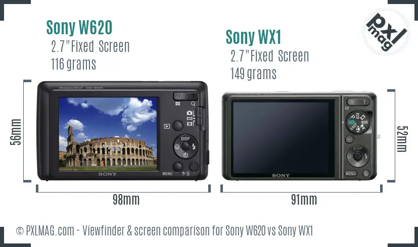 Sony W620 vs Sony WX1 Screen and Viewfinder comparison