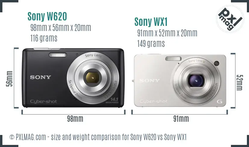 Sony W620 vs Sony WX1 size comparison