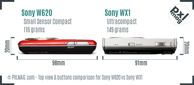 Sony W620 vs Sony WX1 top view buttons comparison
