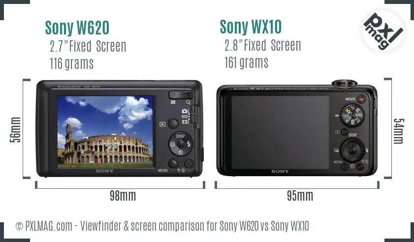 Sony W620 vs Sony WX10 Screen and Viewfinder comparison