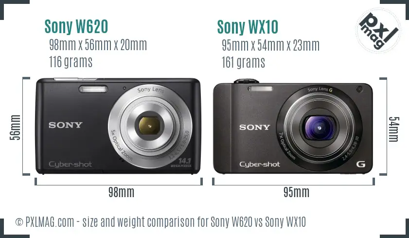 Sony W620 vs Sony WX10 size comparison