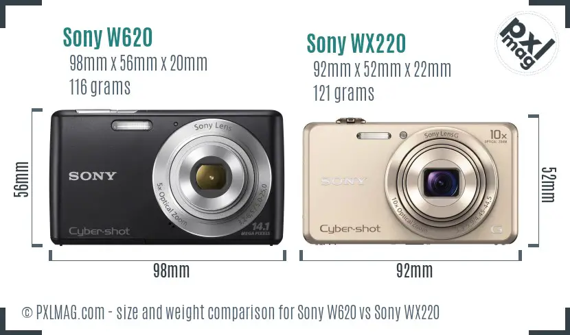 Sony W620 vs Sony WX220 size comparison
