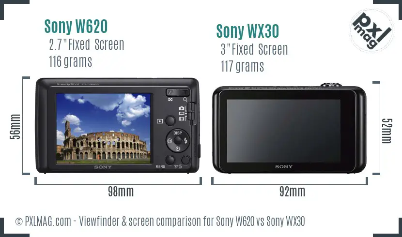 Sony W620 vs Sony WX30 Screen and Viewfinder comparison