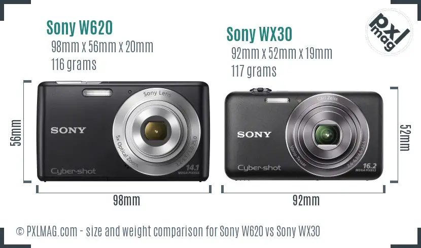Sony W620 vs Sony WX30 size comparison