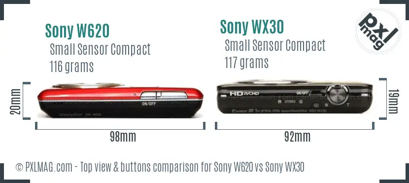 Sony W620 vs Sony WX30 top view buttons comparison