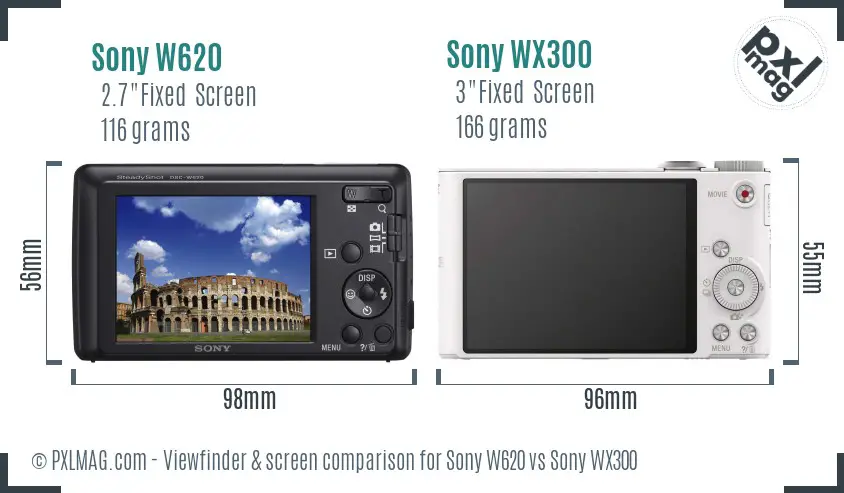Sony W620 vs Sony WX300 Screen and Viewfinder comparison