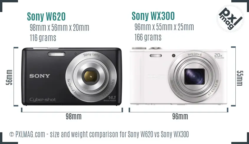 Sony W620 vs Sony WX300 size comparison