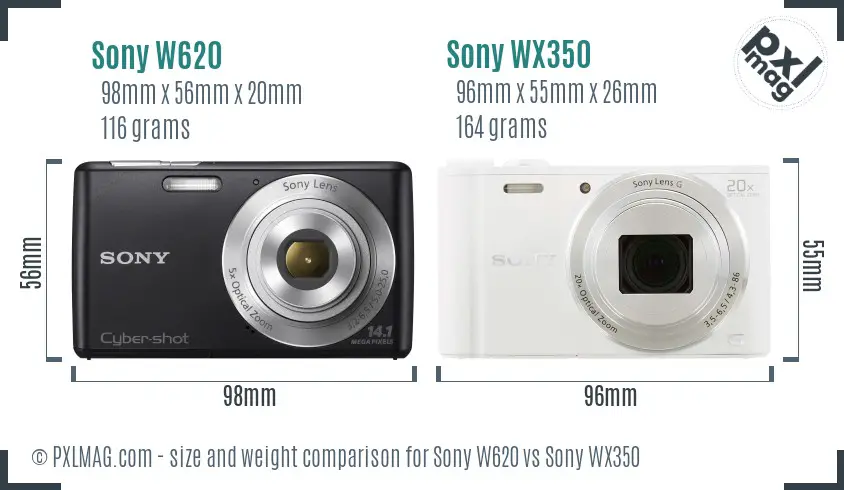 Sony W620 vs Sony WX350 size comparison
