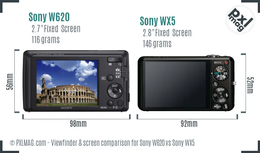 Sony W620 vs Sony WX5 Screen and Viewfinder comparison