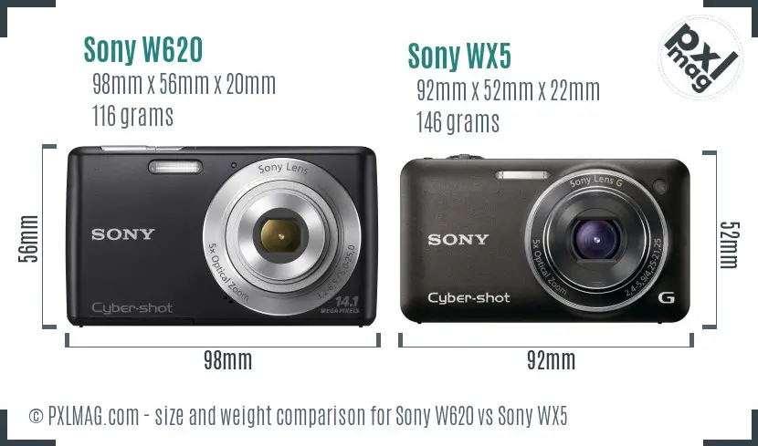 Sony W620 vs Sony WX5 size comparison