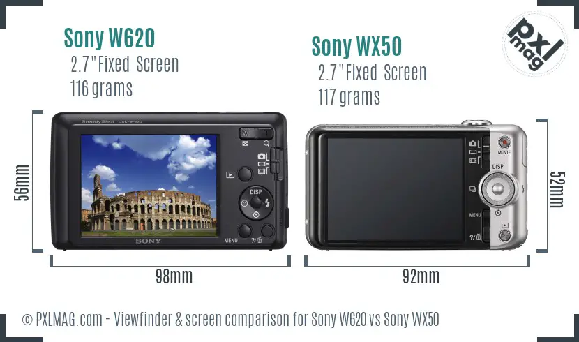 Sony W620 vs Sony WX50 Screen and Viewfinder comparison