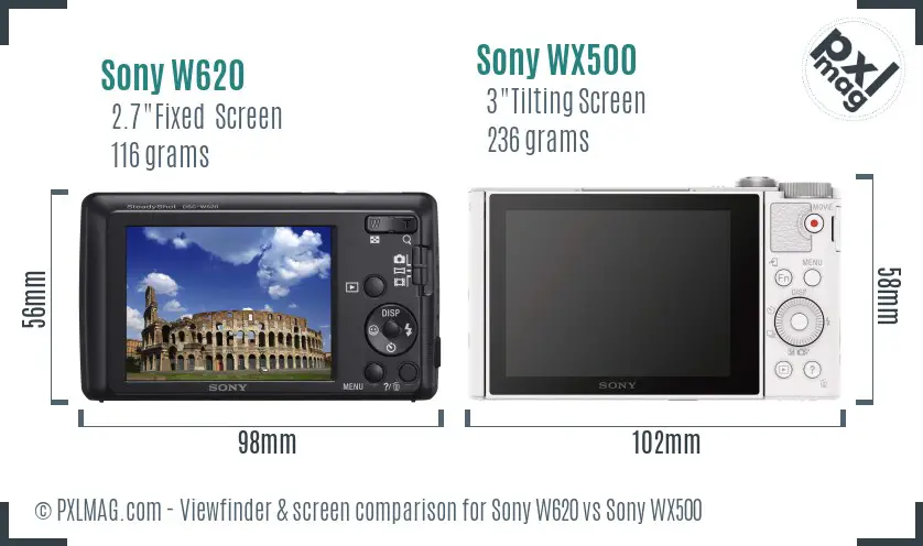 Sony W620 vs Sony WX500 Screen and Viewfinder comparison