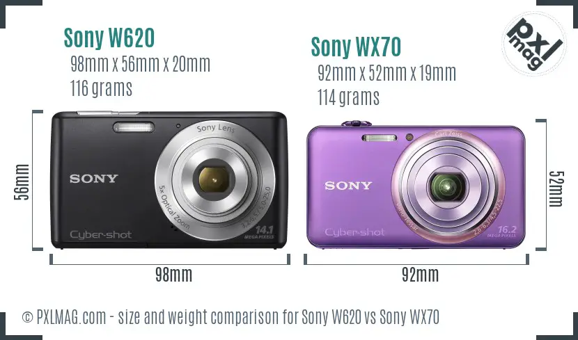 Sony W620 vs Sony WX70 size comparison