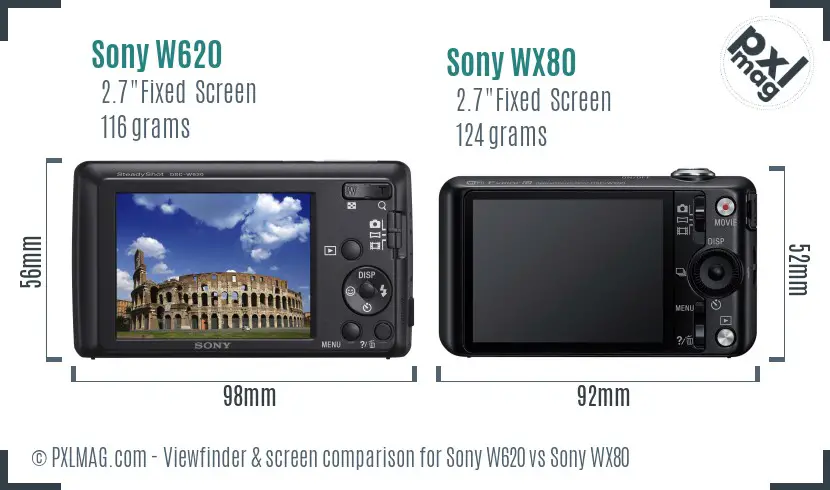 Sony W620 vs Sony WX80 Screen and Viewfinder comparison
