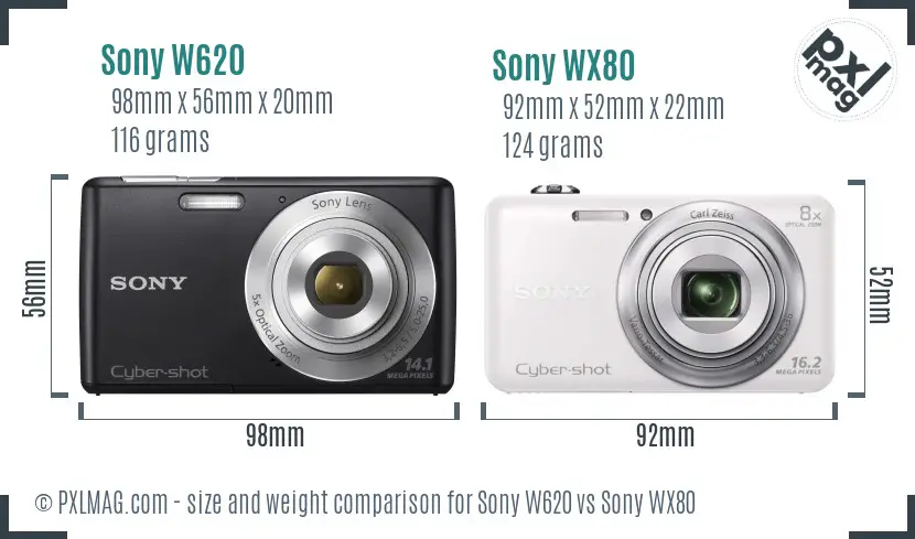 Sony W620 vs Sony WX80 size comparison